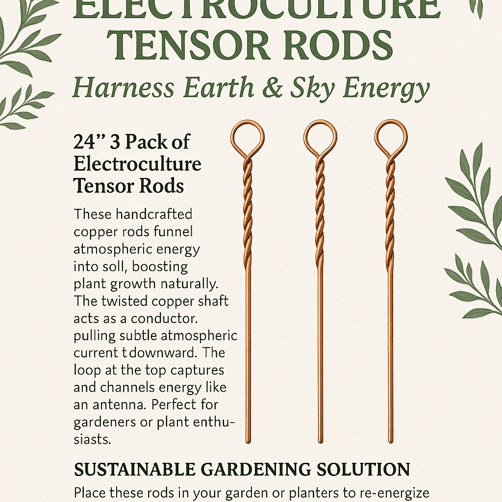 Electroculture Copper Tensor Rods — 24" Handcrafted, Set of 3